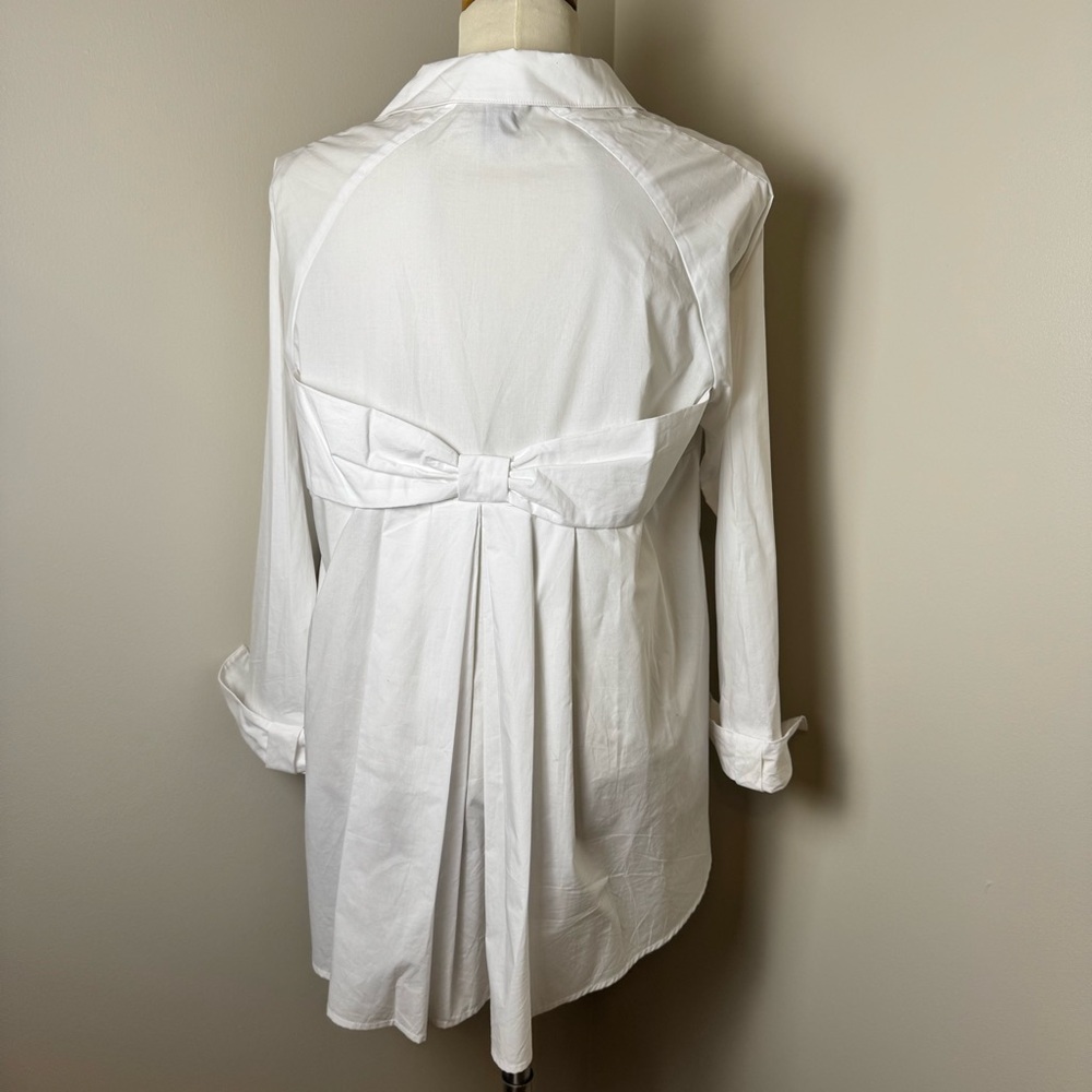 RAVEL Bow Back 100% Cotton Button Front Dress Shirt WHITE / MEDIUM - Picture 1 of 14